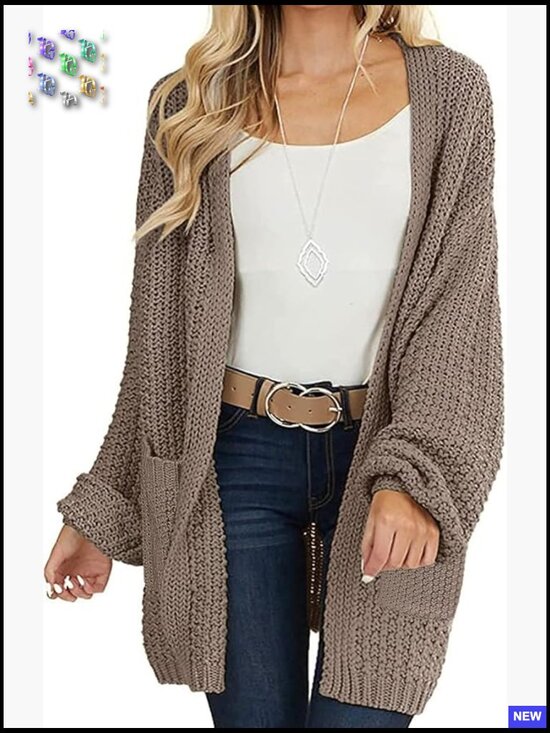 Sweaters - Oversized Chunky Knit Cardigan Open Front Lantern Sleeve Cozy Sweater